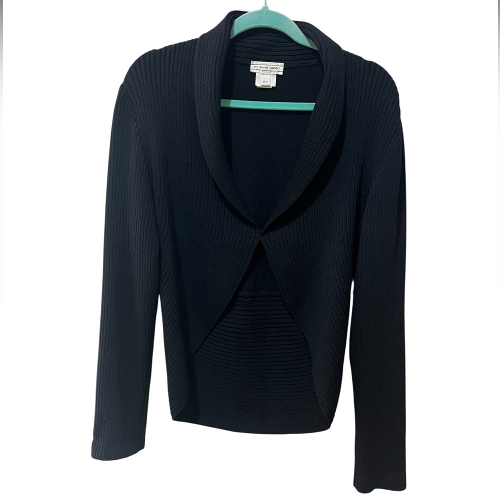 St. John Sport Black Knit Shrug Wool Bolero Cardigan Sweater Luxury